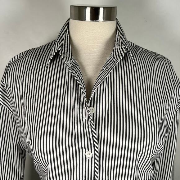 Moussy Women's Shirt Dress Free Size M/L Gray White Striped Button Up Pockets - Picture 2 of 9